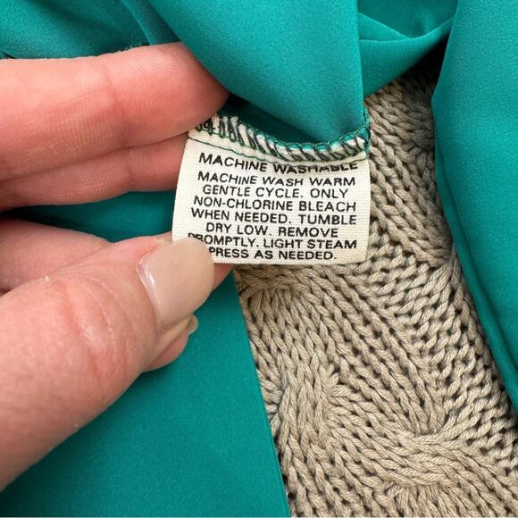 Vintage Pendleton Mock Tie Neck Elegant Teal Blouse with Bow Scarf ~ Sm/Md - Picture 8 of 11